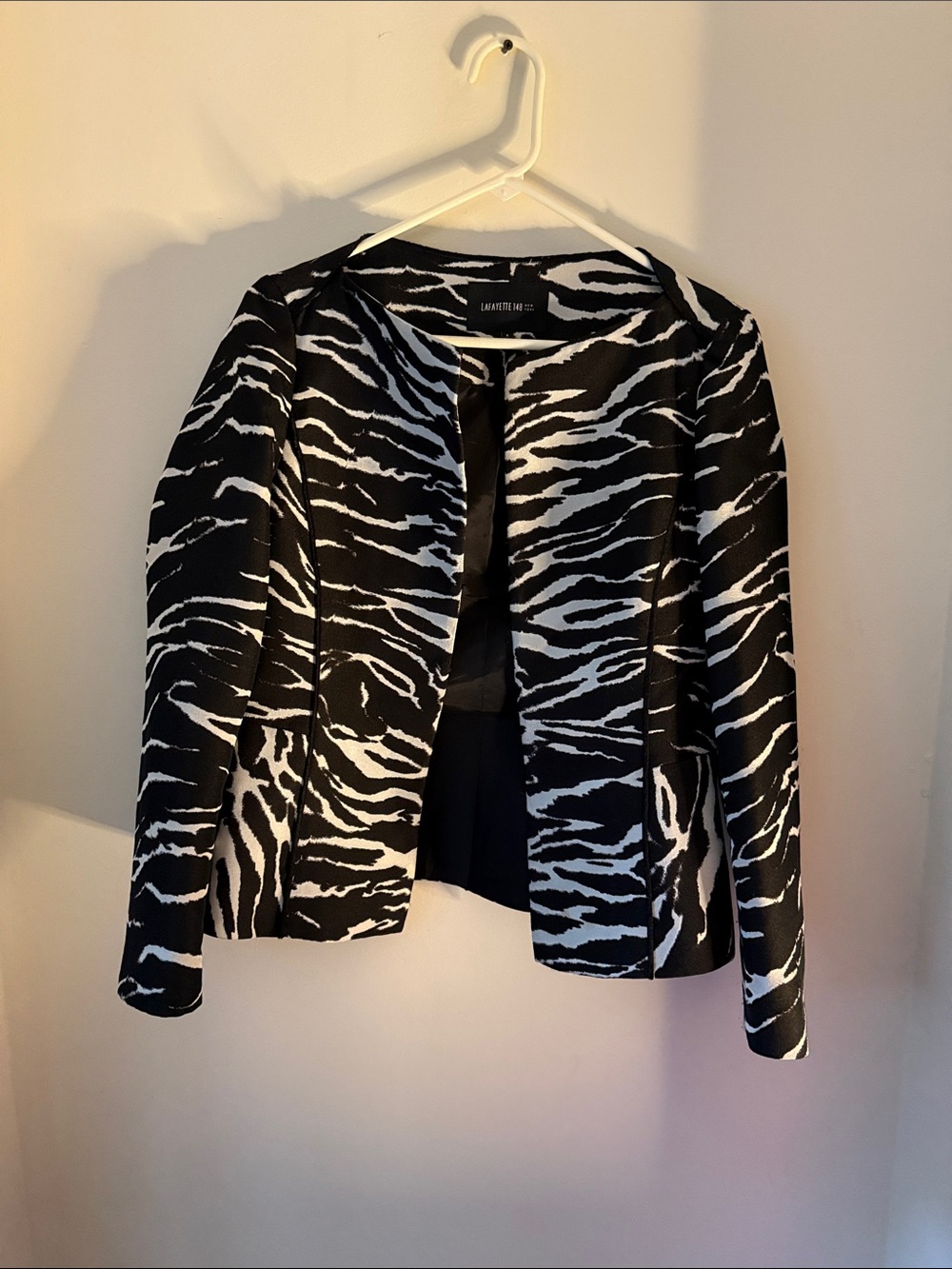 Lafayette 148 New York Black & White Zebra-Pattern Open Front Blazer